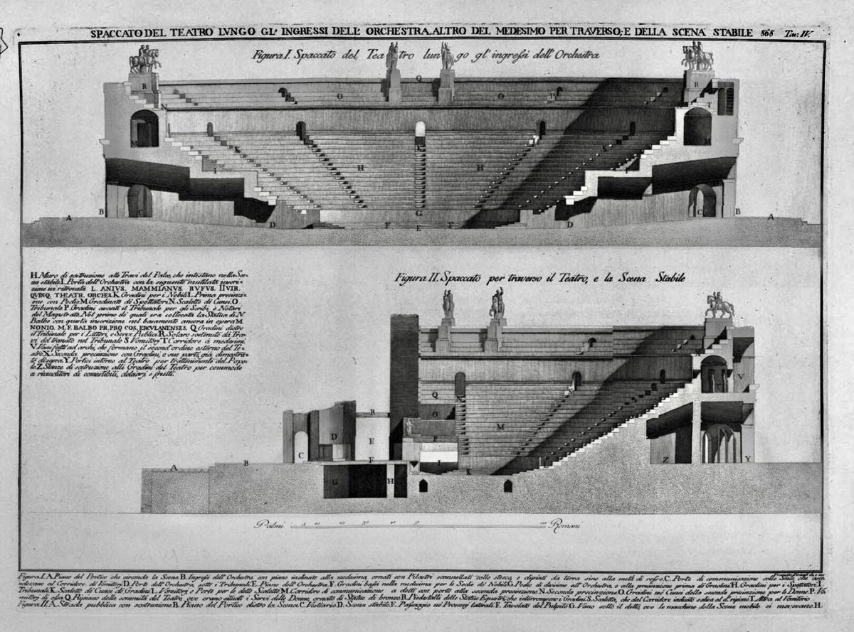 The theatre, being the only monument accessible in Herculaneum at this time, attracted Francesco Piranesi who went onto publish a book in 1783 containing elegant but innacurate reconstructions of the theatre.Images:  http://www.vesuvioweb.com/it/wp-content/uploads/11-Il-teatro-di-Ercolano-e-le-tavole-del-Piranesi-Ercolano-1709-2009-vesuvioweb.pdf