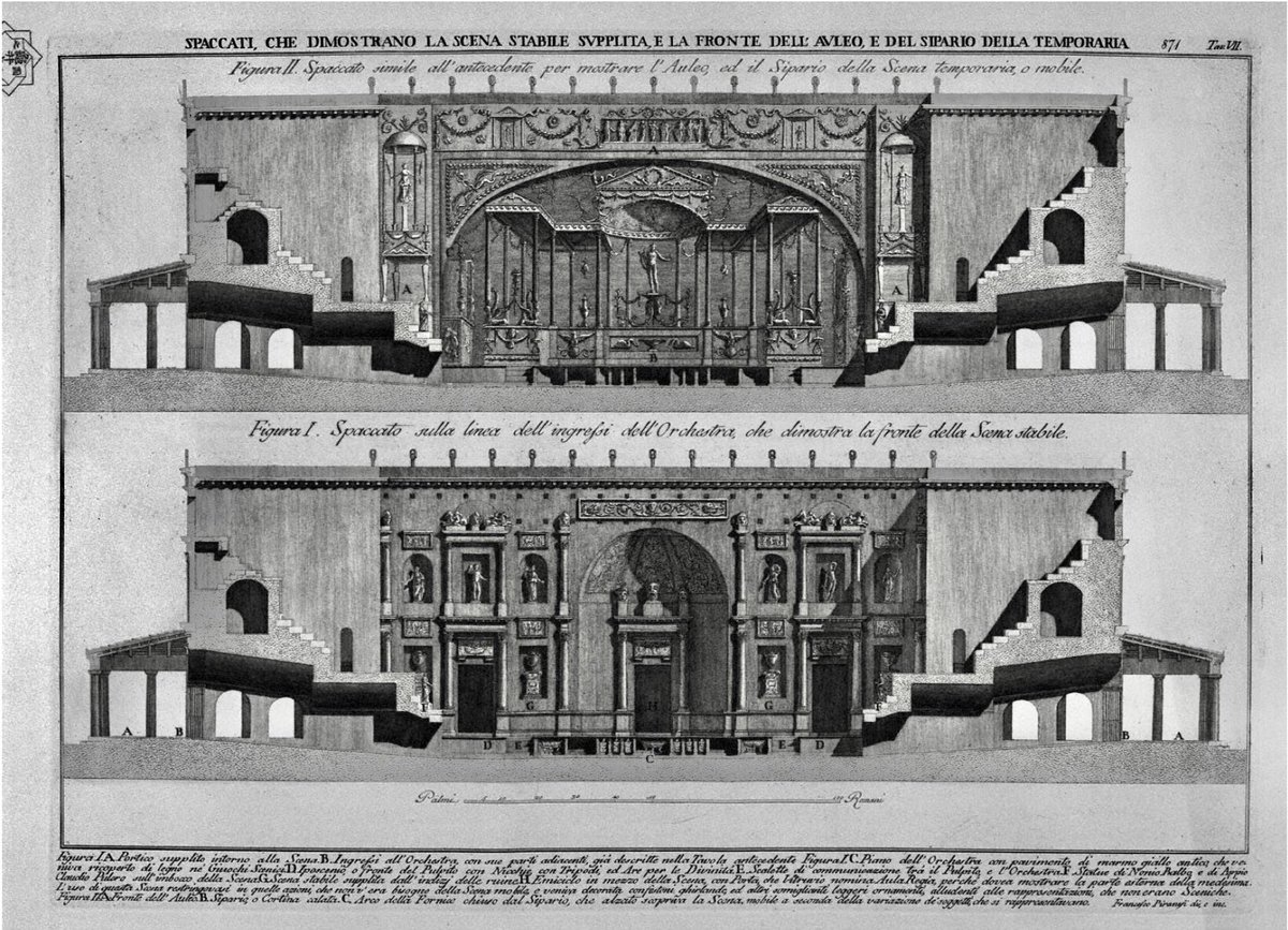 The theatre, being the only monument accessible in Herculaneum at this time, attracted Francesco Piranesi who went onto publish a book in 1783 containing elegant but innacurate reconstructions of the theatre.Images:  http://www.vesuvioweb.com/it/wp-content/uploads/11-Il-teatro-di-Ercolano-e-le-tavole-del-Piranesi-Ercolano-1709-2009-vesuvioweb.pdf