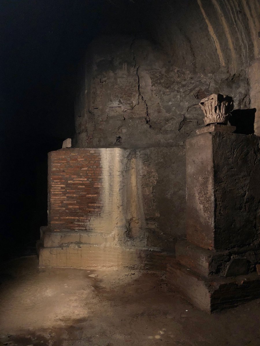 In the roof of a narrow tunnel near the back of the theatre’s stage there’s an imprint of the face of a statue of M. Nonius Balbus left in the volcanic material.I find it utterly haunting & exhilarating to see a trace of that statue & where it was prised from the volcanic debris