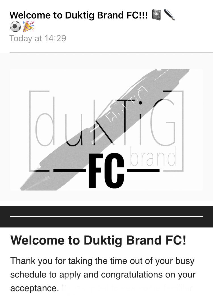 Delighted to be accepted to the @duKTiGbrand FC team. #letthemagicbegin #development