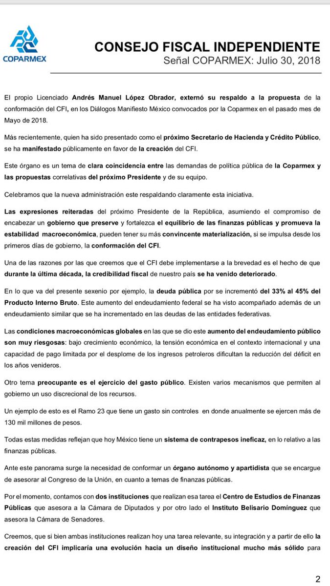 Coparmex's tweet photo. México requiere un Consejo Fiscal Independiente que promueva las mejores prácticas hacendarias, y garantice la sustentabilidad financiera del gasto público y el endeudamiento. Reconocemos que @lopezobrador_ se haya manifestado en favor de su conformación https://t.co/J3LIAJwHSB https://t.co/UsojAZzQUK