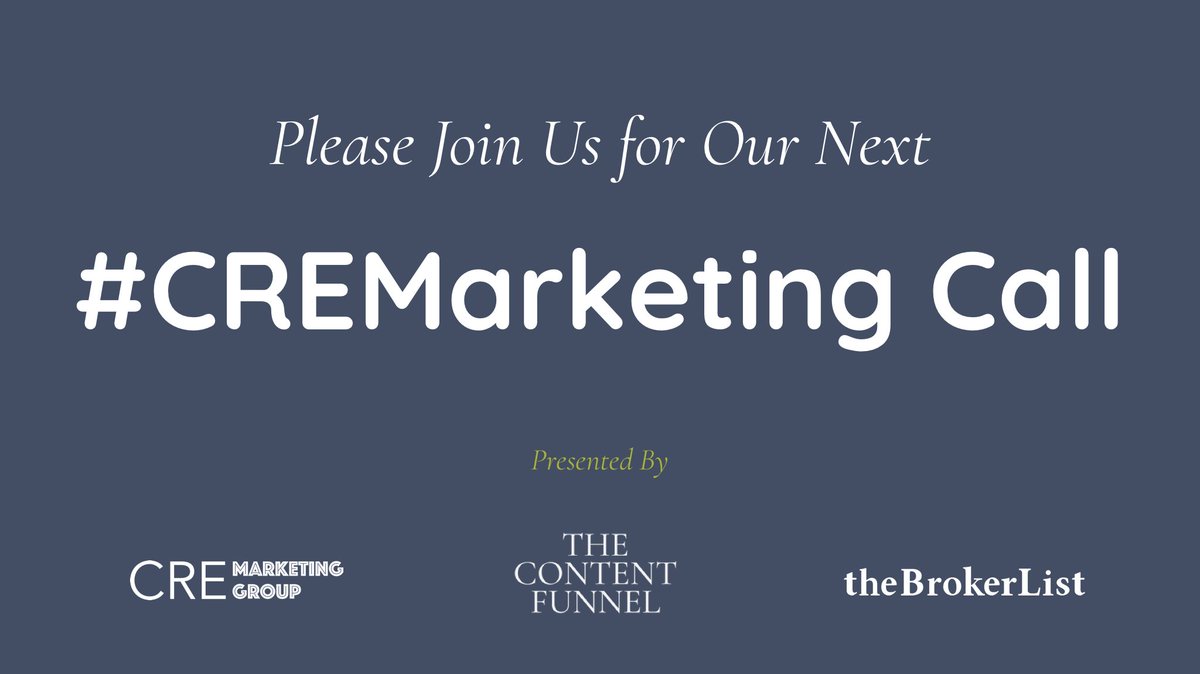 Don't miss the latest #CREMarketing Call tomorrow at 2pm. Presented by @TCFunnel  <a href="/theBrokerList/">theBrokerList</a>  and <a href="/Marketing_CRE/">CRE Marketing Group</a>  and featuring a chat on the Conceptualization &amp; Design of #RobSparke with our very own <a href="/markkalkwarf/">Mark Kalkwarf</a>  &amp; <a href="/_skyealexandra/">Skye van Aswegen</a>  Add to Calendar: ow.ly/tNYO30l66U7