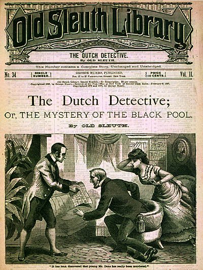 Not long after the adventure dime novel came the frontier, romance, & detective dime novels. But it took 12 years for first series hero to appear: Old Sleuth, whose six serials (1872-1891) were so popular that "sleuth" (short. "sleuth hound") became a byword for "detective." 2/?