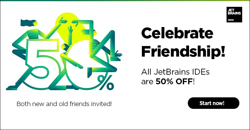 Get AppCode and other JetBrains tools at 50% off during JetBrains Friendship Day special offer! jetbrains.com/promo/friends/ #JetBrainsFriends