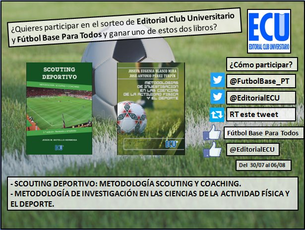 FutbolBase_PT's tweet photo. 📚🎲¿Quieres participar en el sorteo de @EditorialECU y @FutbolBase_PT y ganar uno de estos libros?

👉Sigue en Facebook y Twitter a @EditorialECU y a @FutbolBase_PT 
🔃 RT este tweet

¡Date prisa! Tienes hasta el 6 de agosto para participar. https://t.co/lPauCaiId7
