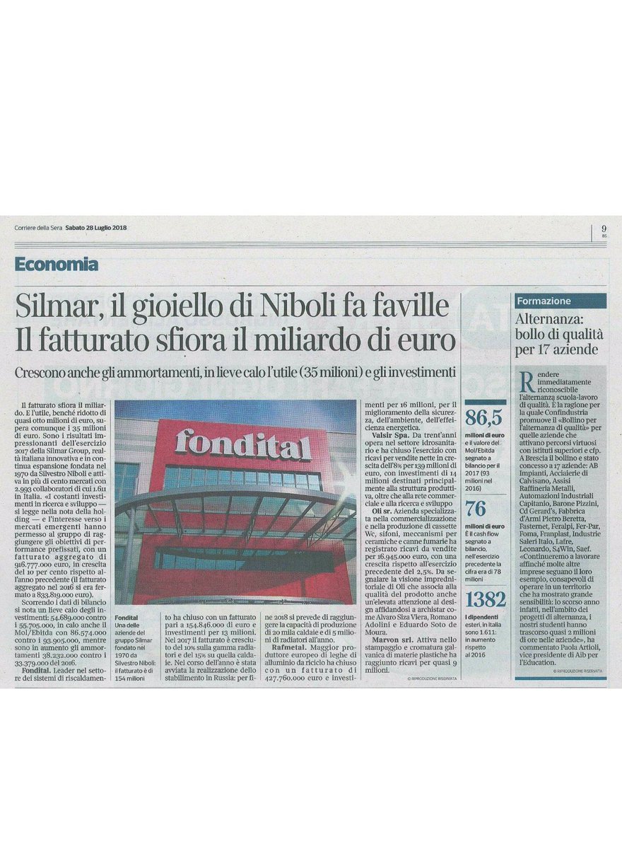 raffmetalSpa's tweet photo. Silmar Group si conferma come realtà industriale italiana innovativa ed in continua espansione, chiudendo il bilancio 2017 in crescita del 10% rispetto allo scorso anno.

#silmargroup #raffmetal Fondital Valsir #oli #marvon
#forthefuture https://t.co/GhFF12lrbZ