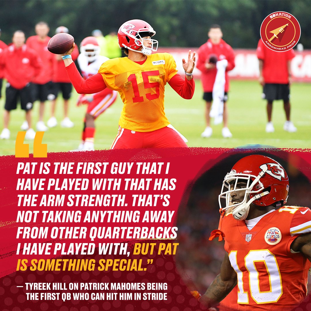 ArrowheadPride's tweet photo. In 24 years, Tyreek hasn’t been able to find someone who could hit him in stride down the field.

Until now. https://t.co/Nvby6tO96e