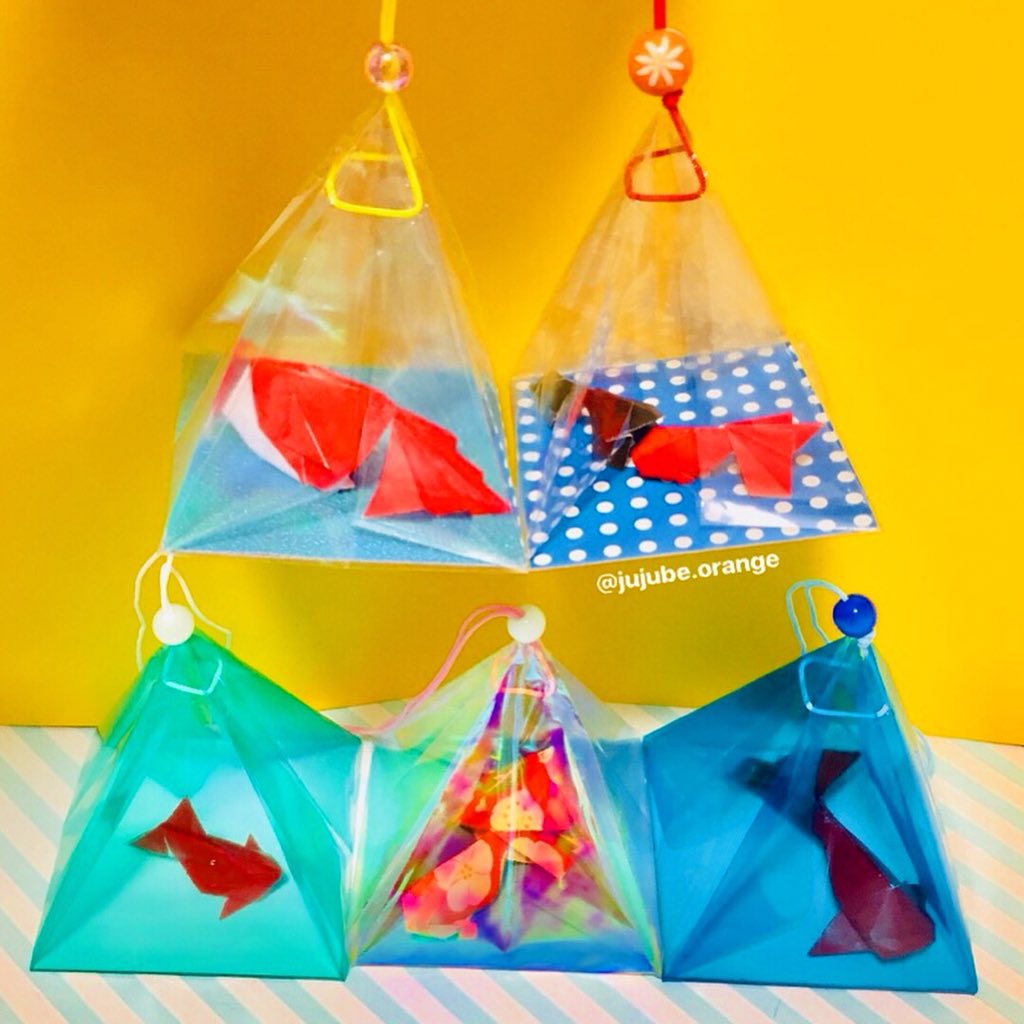 Jujube Orange בטוויטר 折り紙 金魚袋 見よう見まねで作りました 考えた人誰だろう 折り紙 Origami 金魚すくい
