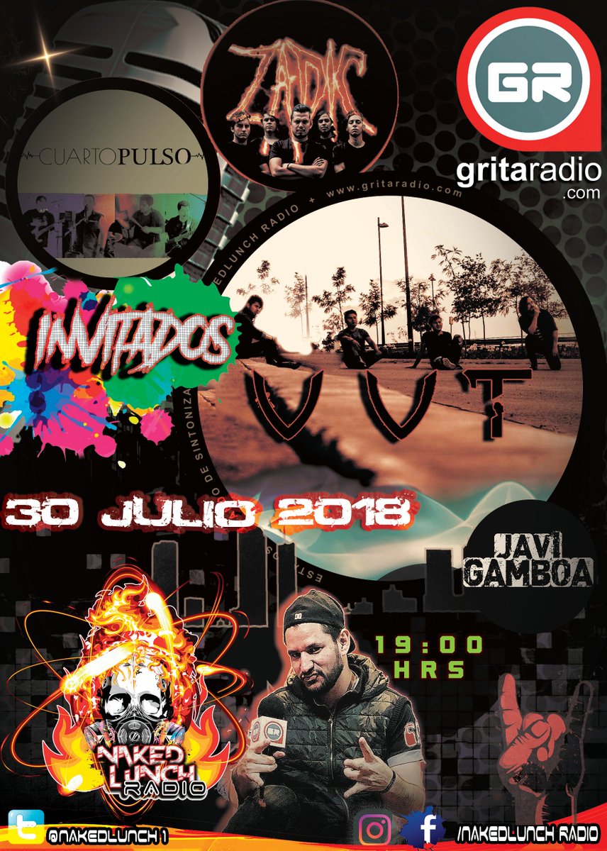 nakedlunchgr's tweet photo. Lunes 30 Julio #programa83 #lanzamientos #Batel #MándamealOlvido @ZIGproductions @OficialZadic #RisingHell ,le sigue una banda con tintes progresivos @CuartoPulso #CayódeCanto y #VVT #nuevoLP #7a9pm #entrevistas @GritaRadioMusic https://t.co/uiiS0JyqlL o https://t.co/SKcdyL2Cxz https://t.co/D7aLQSFOzD