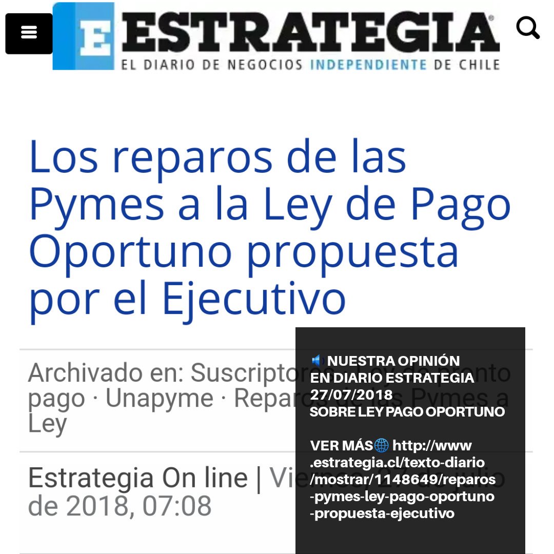 UnapymeChile's tweet image. #leyPagoOportuno Reparos de Pymes a Propuesta del Ejecutivo ▶️estrategia.cl/texto-diario/m…