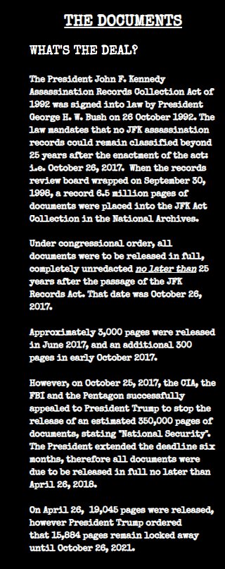 searchersfilm's tweet photo. I still get asked about the documents. Every president since '63 had the power to release all documents. Remember: @realDonaldTrump had NO role in releasing anything: he STOPPED the releases until 2021. Who the president is simply doesn't matter. #documentsmatter #historymatters https://t.co/9gG40waMR5