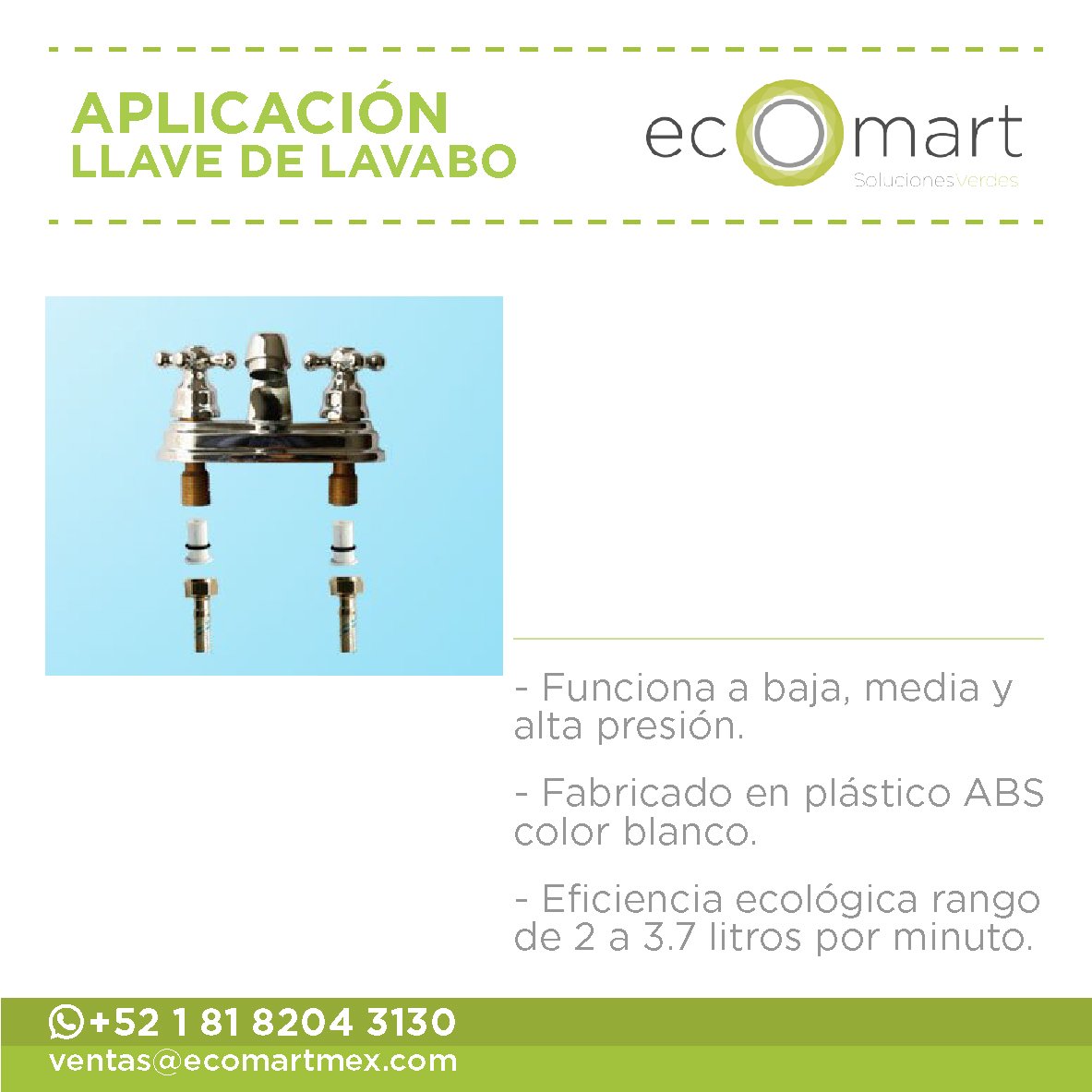GRUPOECOMART's tweet photo. Contamos con variedad de llaves para lavabo, pregunta por nuestro catálogo y canjea tu vale de hipoteca verde ;) #vale #canje #Ecomart #HipotecaVerde #Ecotecnologías #Constructoras #Nama #Ecocasa #Mejoravit #EnergíaSolar #EnergíasRenovables #LíneaBlanca #Electrodomésticos https://t.co/RypXAqqnbp