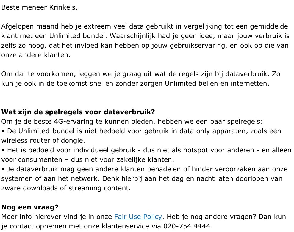 Tiimmm_'s tweet photo. @Tele2Nederland Hoe kun je jezelf unlimited noemen en dan deze mail sturen? 😂 Beetje apart als je het mij vraagt maar goed. https://t.co/uUXaztsn26
