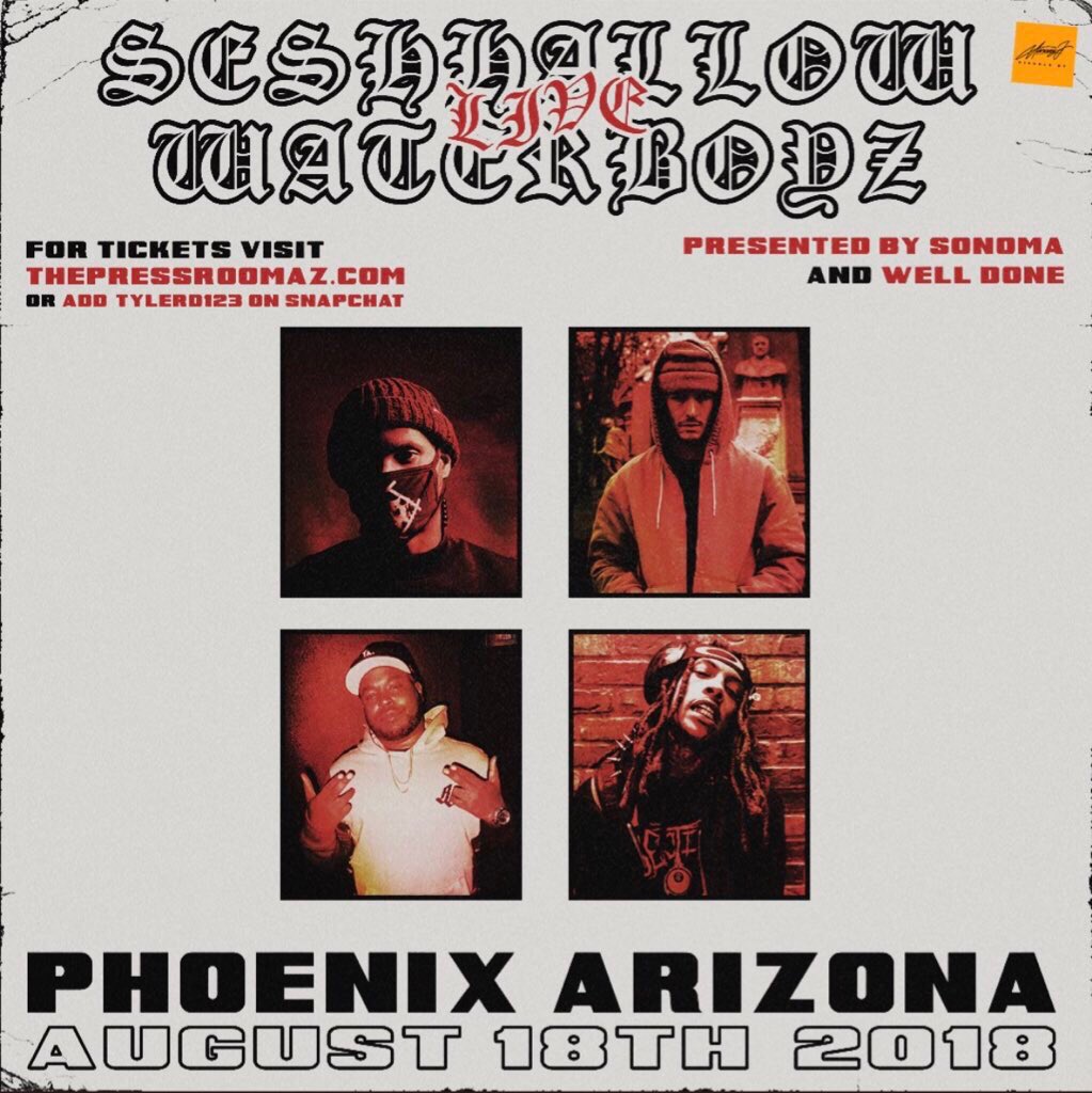 ThePressroomAZ's tweet photo. {Saturday August 18th}
@SHWBOFFICIAL + @thatboysonoma 
🎟: https://t.co/obhtVCgqBN
-
#ThePressroomAz #ArizonaConcerts #PhoenixConcerts #LiveMusic #DowntownPHX #SHWB #WaterBoyz #TeamSesh #HallowSquad #HealthyBoyz #SeshHallowWaterBoyz https://t.co/xIvl03IQ5S