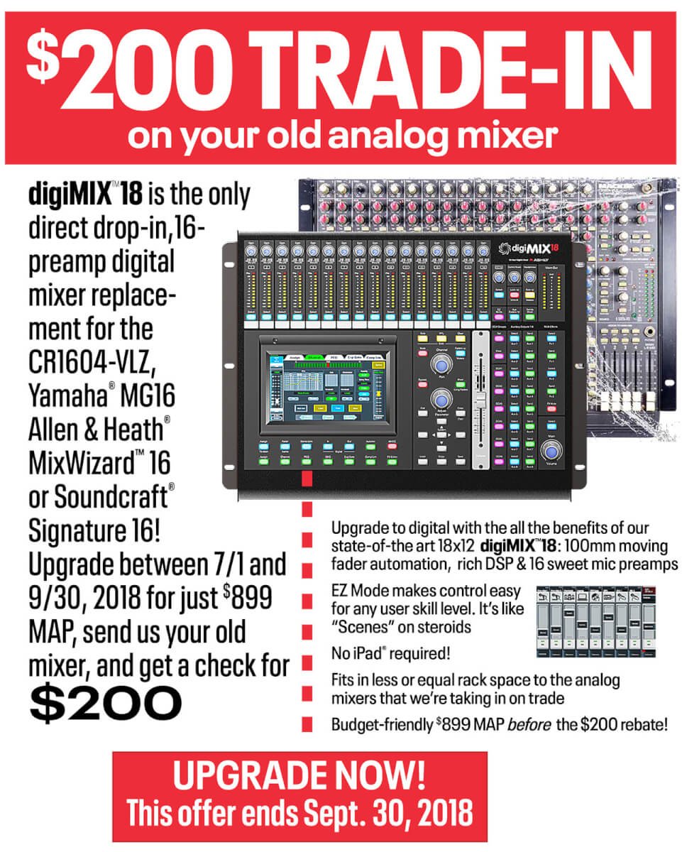 frequencysales's tweet photo. Looking to upgrade your old analog mixer and step into the world of digital mixers? There's still time to get an @AshlyAudio digiMIX 18 and get $200 cash back! To learn more, check out the link, or get in touch with us today! https://t.co/zqkPh7AF2r https://t.co/Gmu5Gr298J