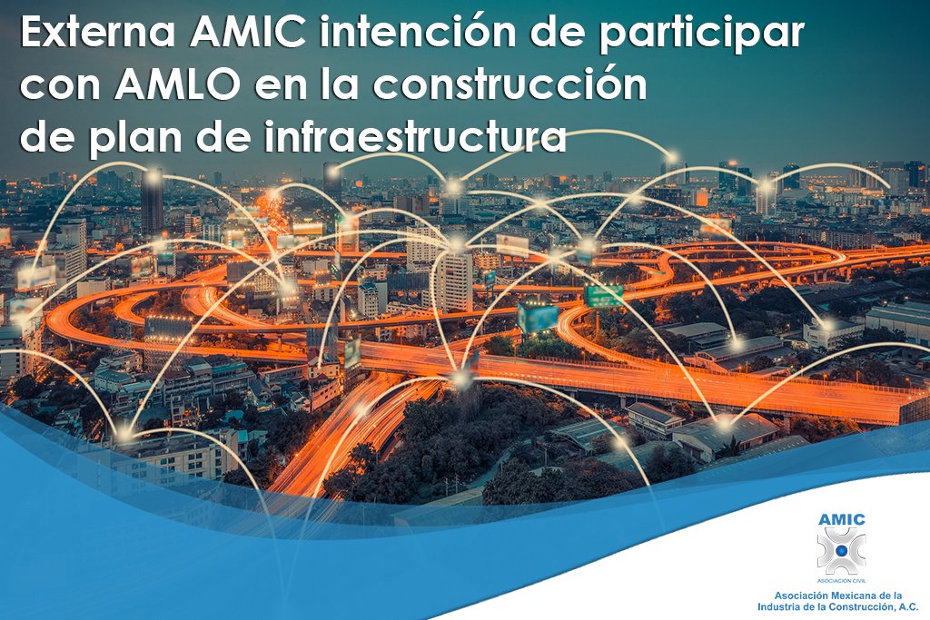 AMICNacional's tweet photo. #AMICinforma:
Externamos nuestra intención de participar con el próximo Presidente de la República Andrés Manuel @LopezObrador_ en la construcción de un nuevo plan de infraestructura que beneficie a todos los mexicanos
👉 https://t.co/dom9adL0Rt
#SomosAMIC https://t.co/eOhl0t6BSG