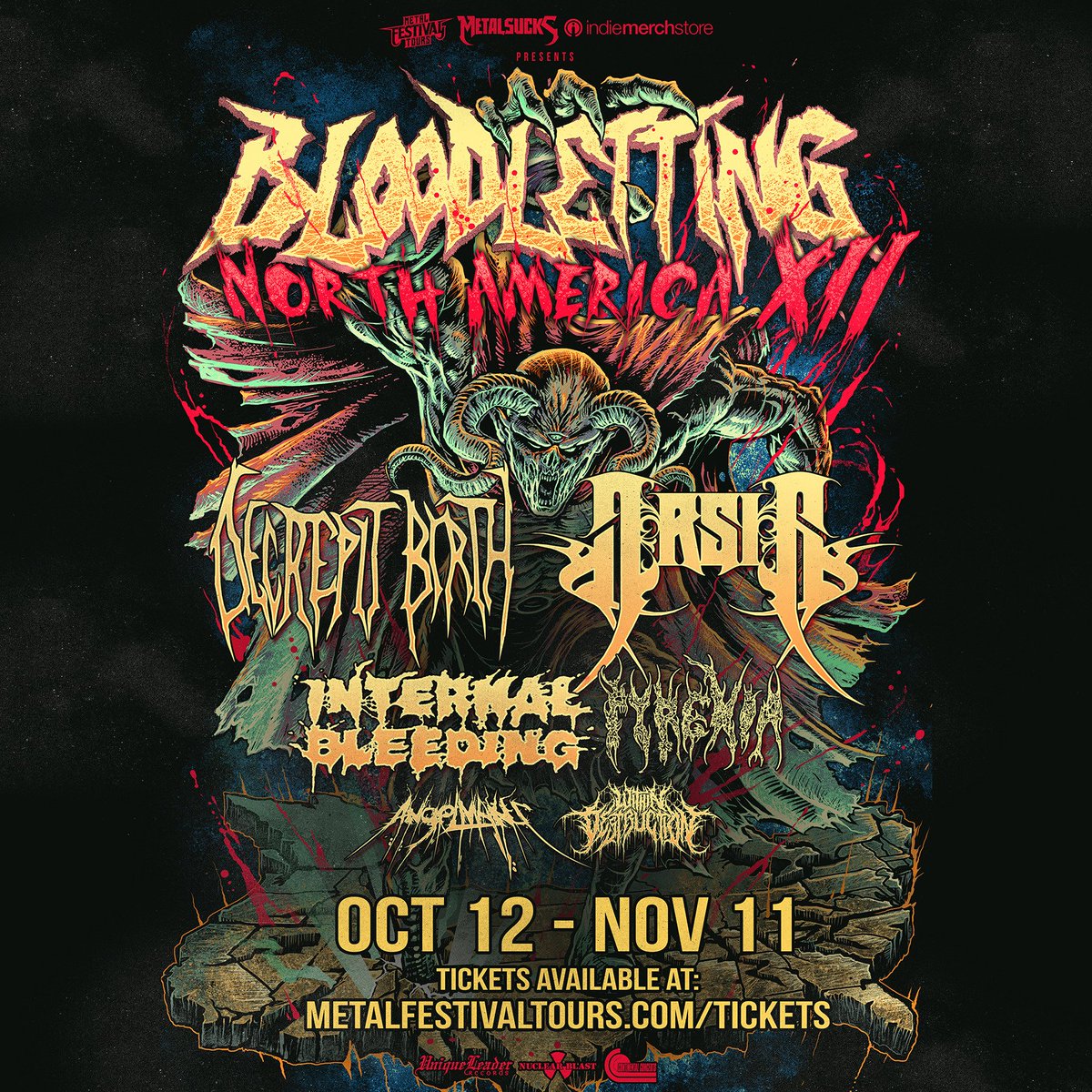 TICKETS ON SALE NOW
@DecrepitBirth + @Arsis will co-headline the @BloodlettingXII Tour presented by Metal Festival Tours, @MetalSucks, <a href="/IndieMerchstore/">IndieMerchstore</a>. Support from <a href="/InternalBLDNG/">INTERNAL BLEEDING</a>, Pyrexia, <a href="/AngelMakerBand/">AngelMaker</a>, @DMWDestruction.

Dates and tickets at metalfestivaltours.com/tickets
