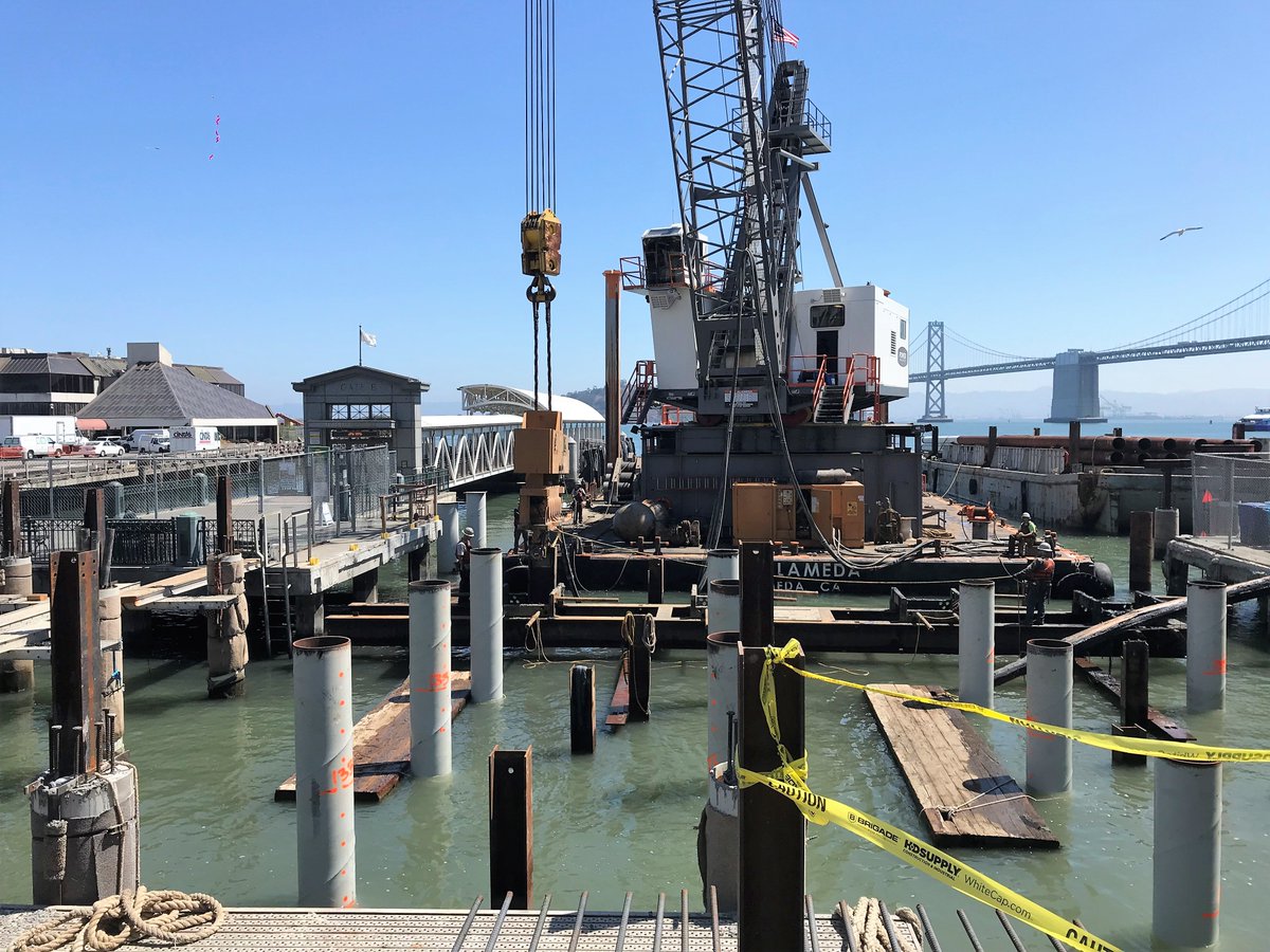 WETA_FTX's tweet photo. This week the contractor continued installation of formwork for deck pours #10 and #11 and falsework for the step up in deck pours #11 and #12 on the north side of the lagoon. https://t.co/X0WHuB7DjL