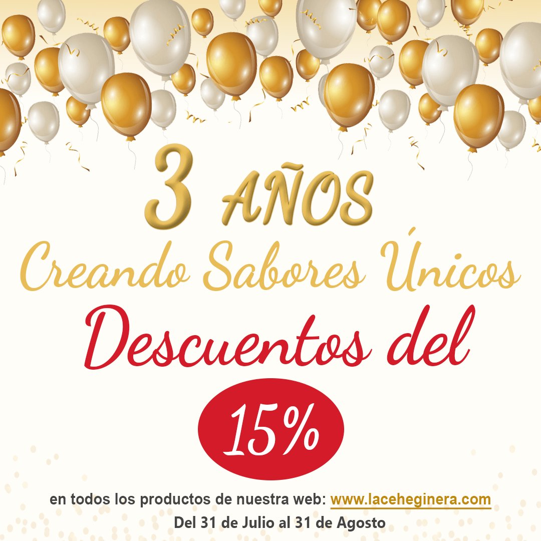 Estamos de ANIVERSARIO!! A partir de mañana descuentos del 15% en todos los productos de nuestra web hasta el 31 de agosto. laceheginera.com