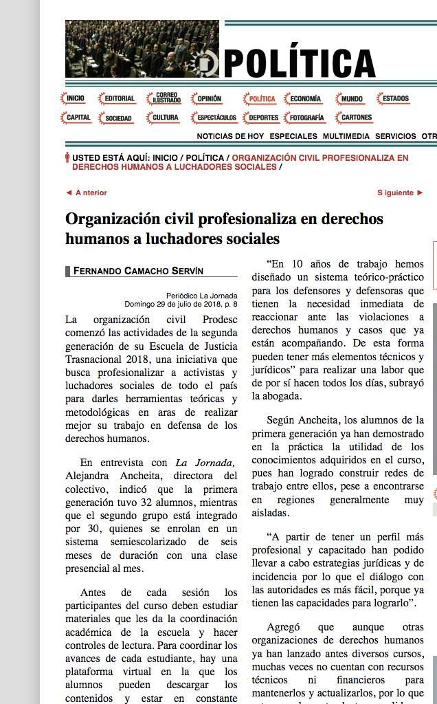 ProDESC's tweet photo. Organización civil profesionaliza en derechos humanos a luchadores sociales #Infórmate en @lajornadaonline👇 https://t.co/QVFdXTVB8J … #DefensoresDESC #DefensorasDESC #EJT @BerthaFN @berthajustice #EscueladeJusticiaTransnacional https://t.co/2HRzOtaIKy