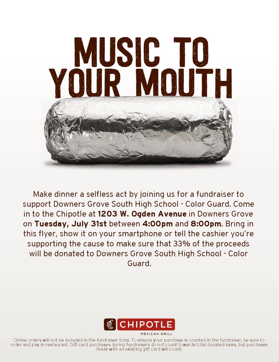 DGSFineArts's tweet photo. @dgsguards fundraiser 07-31-18 from 4-8 PM!  Show this flyer to support the guard! @DGS_Bands @DGS_Choirs @DGS https://t.co/yGTOqyaqR6