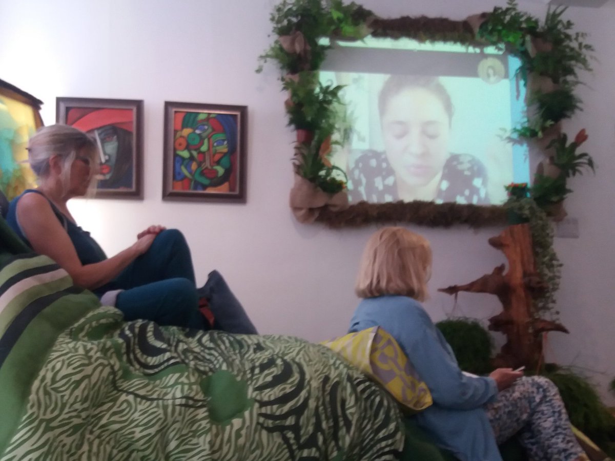 Two of our Awestruck workshop attendees enjoying the Shifting Visual Meditation workshop from our fabric hill. We are here til 3 Aug come say hi harleenmclean.com/awestruck #biophiliadesign #interiorsforwellbeing