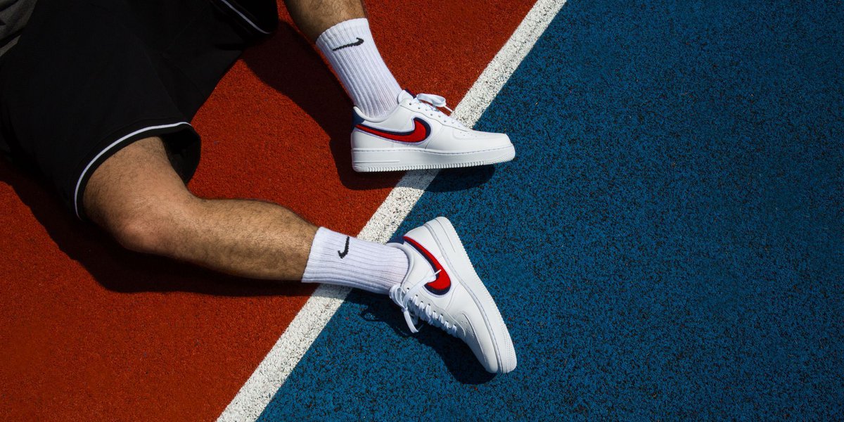 white air force 1 with red and blue check