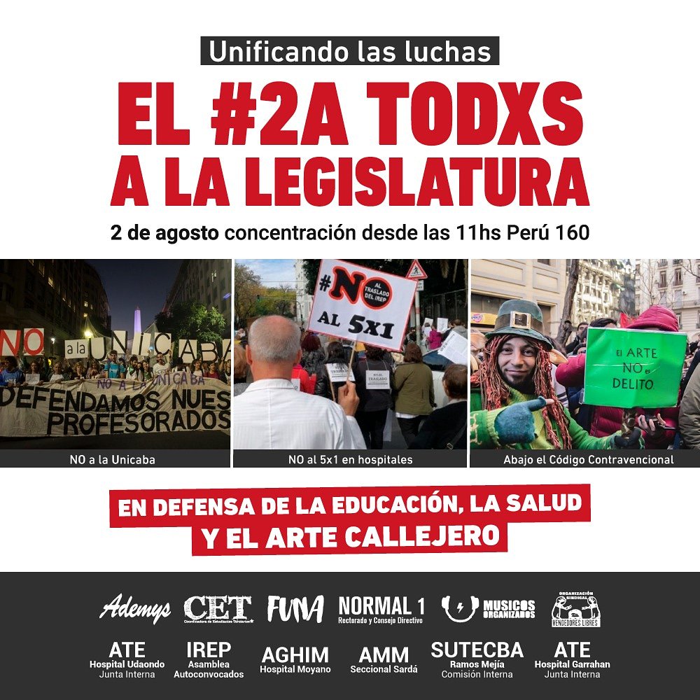 Mañana conferencia de Prensa 11 y 30 hs en Legislatura para anunciar movilización próximo jueves.las luchas se unen economía informal,salud y educacion
