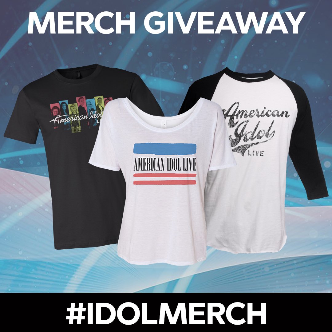 idollivetour's tweet photo. MERCH GIVEAWAY! Post a photo of you wearing your American Idol Live Tour Merch! Use #IDOLMERCH to enter.
Weβll send the winner an item from the merch store! Winner will be announced Monday, August 6th.
Shop: https://t.co/D6RYlC90XB https://t.co/tdVZ3tcGMO