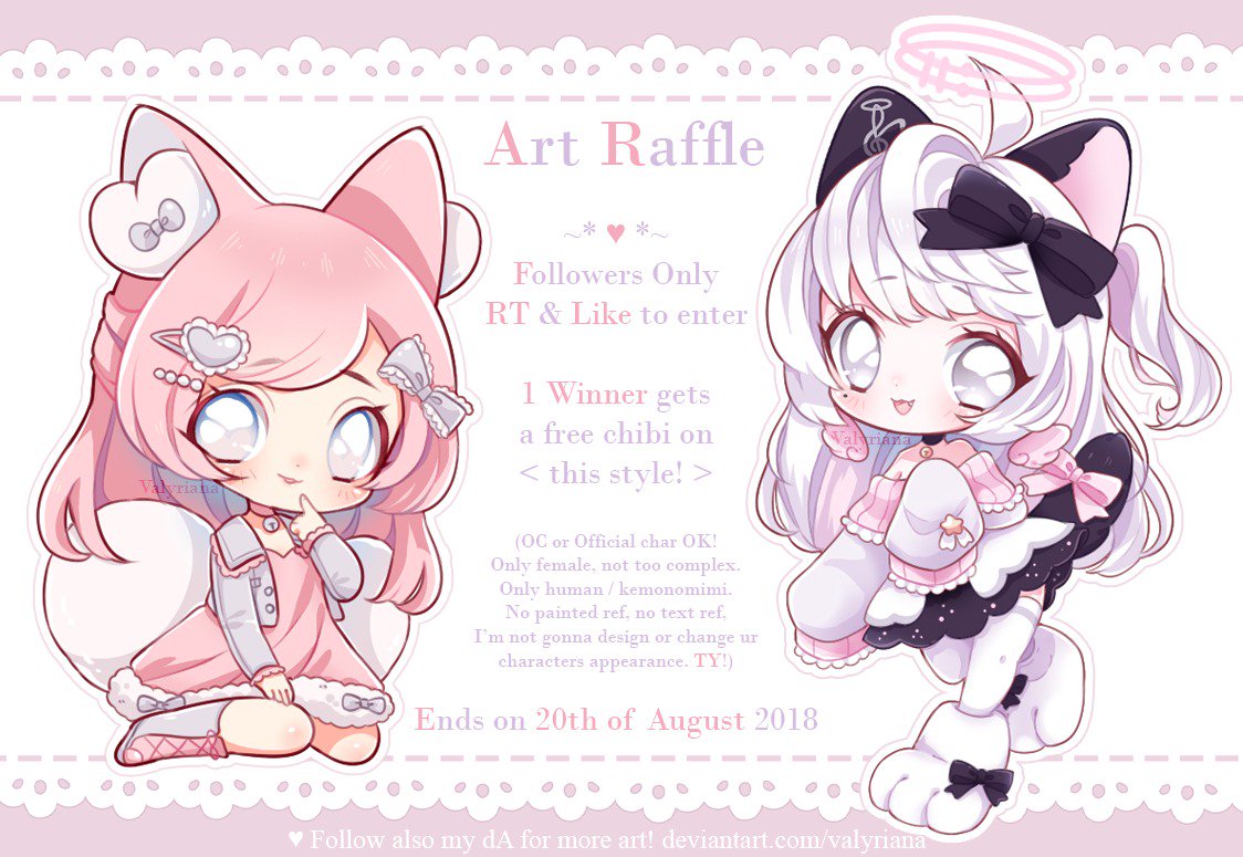 Squishbear_art's tweet photo. [✨RT &amp; Like to join the raffle! ✨] 

Art raffle for my followers here on Twitter! 💕
Winner gets a chibi as seen on pic! >v</ No locked accounts! 

(I will host another raffle via Deviantart once I hit 10k followers there!💕)

Thanks for joining and good luck! ^v^ https://t.co/vlCSBnNrjy