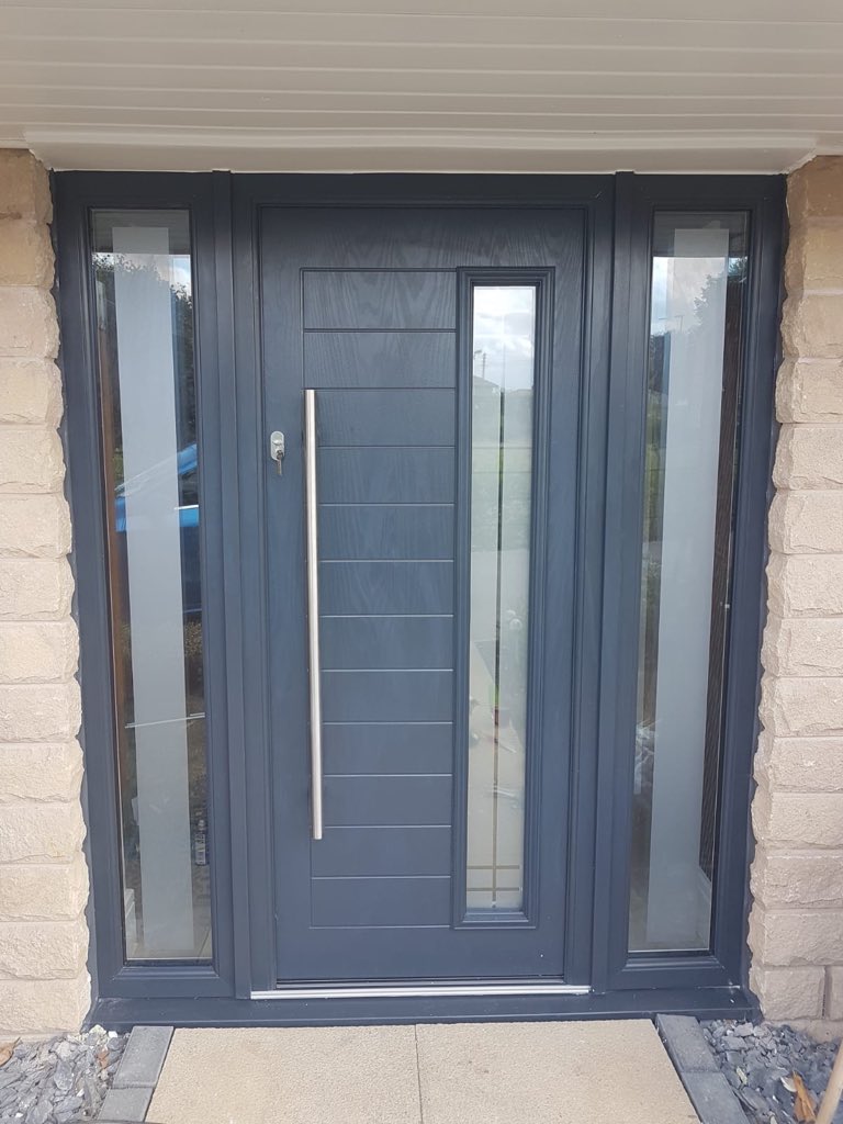 Two stunning double rebated 68mm thick Composite Doors with matching side lights <a href="/BowaterDoors/">Bowater Doors</a> <a href="/MorleyGlassGlaz/">Morley Glass</a> @VEKA_plc