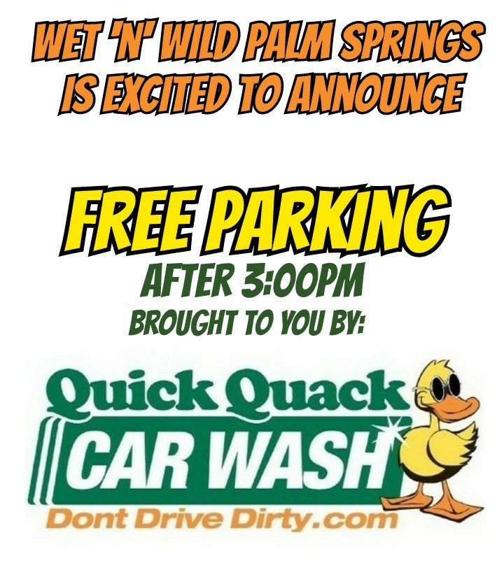 WetnWildPS's tweet photo. After 3 free parking brought to you from Quick Quack Car Wash of Coachella Valley. The locations and one on the way in DHS. #dontdrivedirty #after3freeparking #wetnwildpalmsprings https://t.co/cmtIZk6wCZ