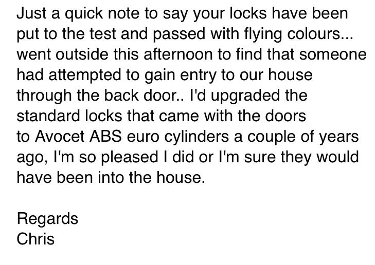 avocetabs's tweet photo. #BurglarFail Another happy ABS lock customer review! #LocksWithHeart #ProvenToSecure https://t.co/aAq22JMwaY