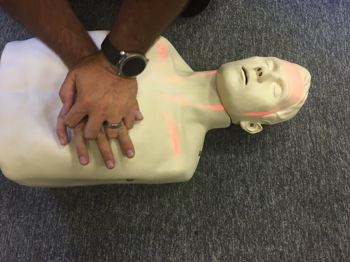 damo3633's tweet photo. Cas Care training this evening. New Brayden Innosonian CPR manikin progressively lights up as correct pressure &amp; compression rate is maintained. Definitely not as easy as I expected.... https://t.co/4VVvf632wH