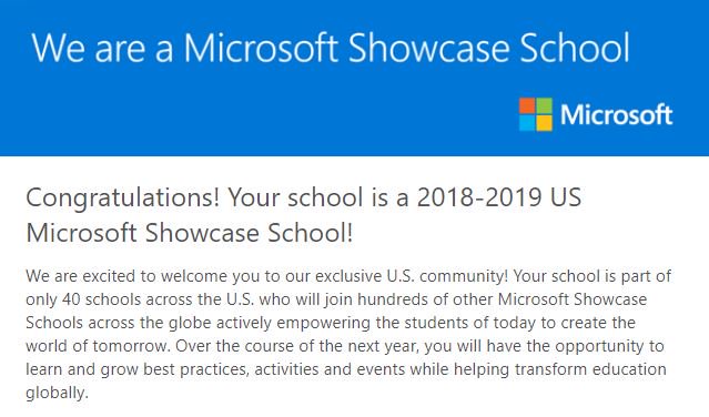 We are proud to announce we are a Microsoft Showcase School again for the 2018-2019 school year! #MicrosoftEdu #ShowcaseSchool
