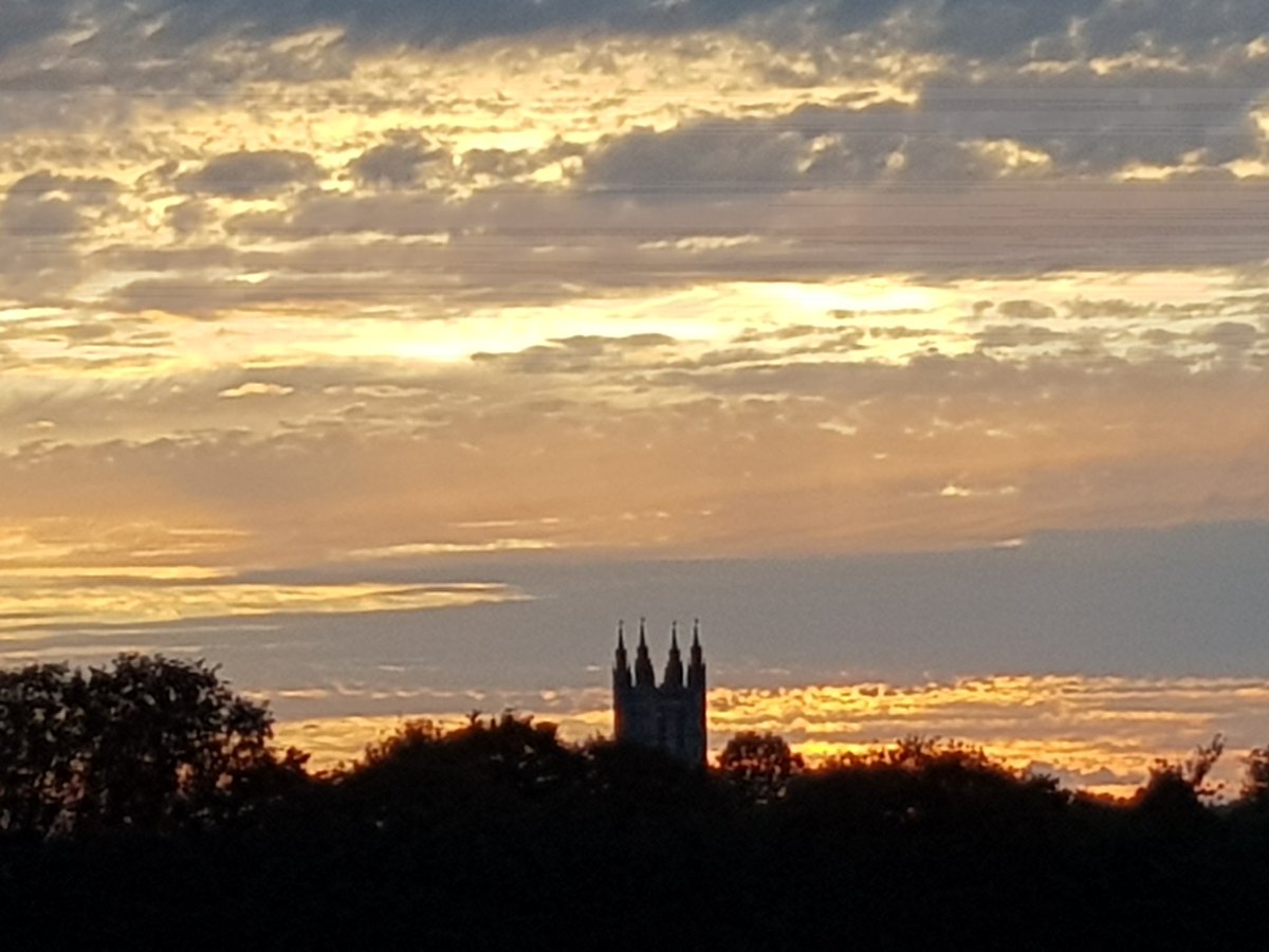 Amazing skies tonight. Beautiful colours. Lovely could patterns ... could watch these all night #cloudporn #CanterburyCathedral #BellHarry #Sunset #summerEvenings #BritishSummers #StormHour