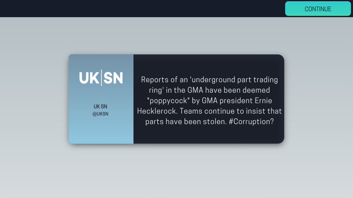 MatthewPoat's tweet photo. @playmotorsportr think this msg needs updating in MM3 to reflect the new GMA president. #motorsportmanager https://t.co/zDjs6X6cTY