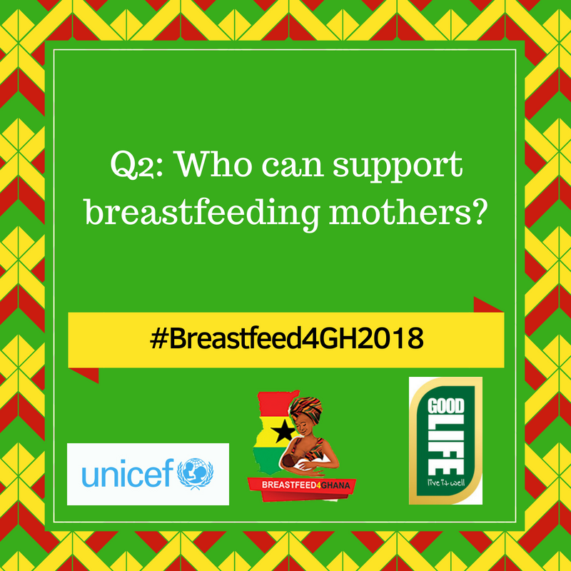 breastfeed4GH's tweet photo. Second question! Q2: Who can support breastfeeding mothers? #Breastfeed4GH2018 @GdlifeGhana @UNICEFGhana https://t.co/fWx5hwcVr6