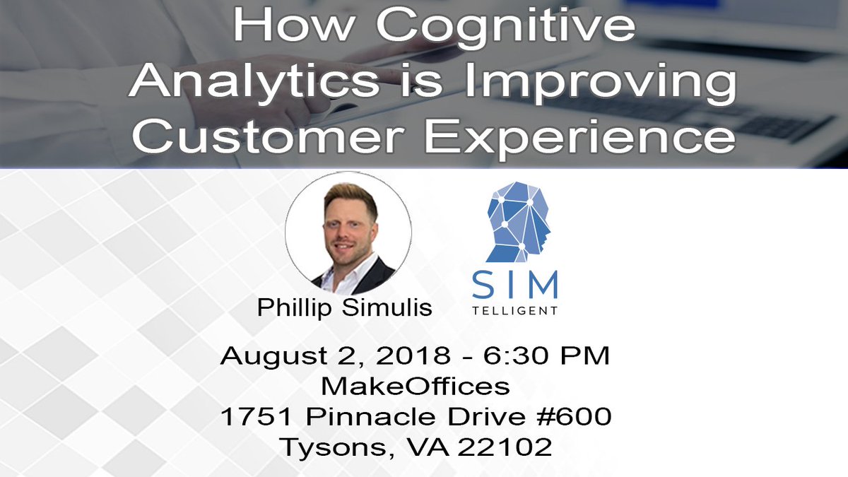SimtelligentInc's tweet image. Come learn about #CognitiveAnalytics presented by our CEO @psimulis this Thursday! We have a few seats left.
bit.ly/dcbi1808
#IoT #AI #Healthcare #Industry40 #Analytics #DigitalTransformation