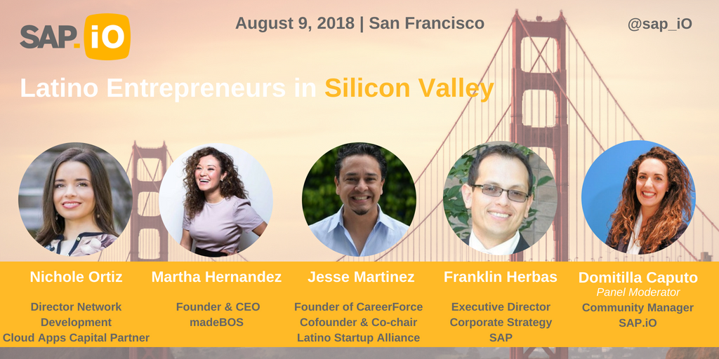 DomiCaputo's tweet photo. 📢Event Announcement! 
📍@sap_iO 
Join me, @Chuy101, @MarthaSoledad, @1Nichole_Ortiz, &amp; #FranklinHerbas at the Latino Entrepreneurs in Silicon Valley event. You'll learn more about their journey &amp; the state of latino #Entrepreneurship. https://t.co/2nrpj3PLjg DM to register https://t.co/d2dO3MkbfW