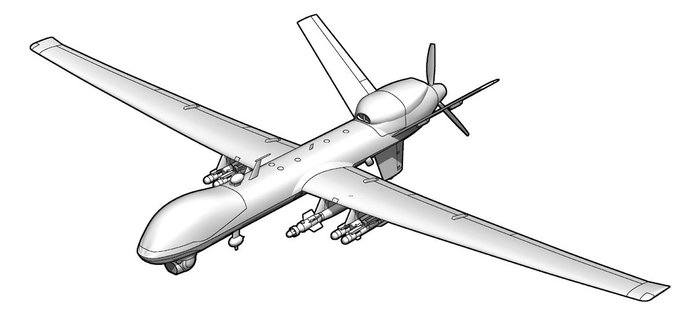 そんなわけで新しい3D形状できました。
MQ-9リーパーさんです。

せっかくなので以前作ったMQ-1プレデターさんと大きさ比較。 