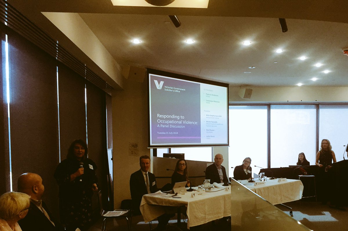 Our newest executives Frances Anderson and Leveasque Peterson take the #VPS through an OHS hypothetical on occupational violence with our govt colleagues panellists from <a href="/AmbulanceVic/">Ambulance Victoria</a> <a href="/WorkSafe_Vic/">WorkSafe Victoria</a> @VicGovDHHS because #itsneverok