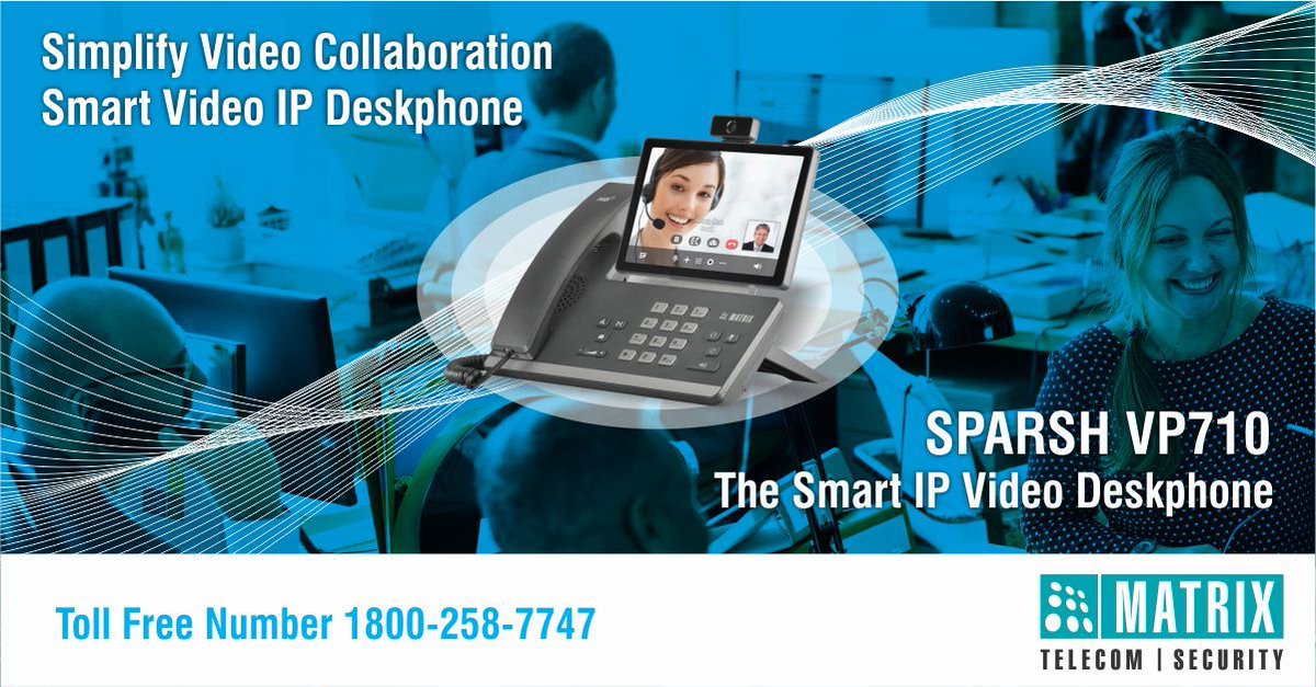 MatrixTelecom's tweet photo. Simplified video collaboration just clicks away with Matrix SPARSH VP710. View product details here https://t.co/lnAOM1FsZh
#VideoIPPhone #MatrixTelecom https://t.co/KxrmpEB8nx