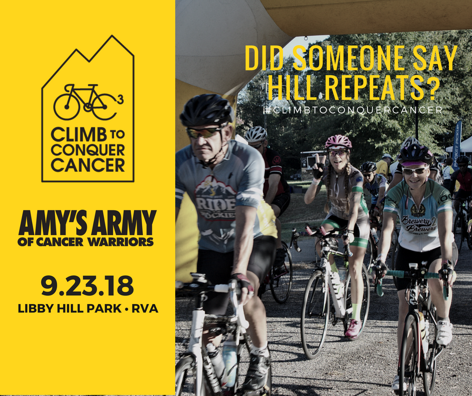 AmysArmyRVA's tweet photo. Challenge yourself at our 2nd Annual Climb to Conquer Cancer Sunday, September 23rd at Libby Hill Park! Event info and tickets are now available>> https://t.co/diWcAbAbTT #rvabike #amysarmyrva #climbtoconquercancer #rva #richmond https://t.co/LFBTZ7we97