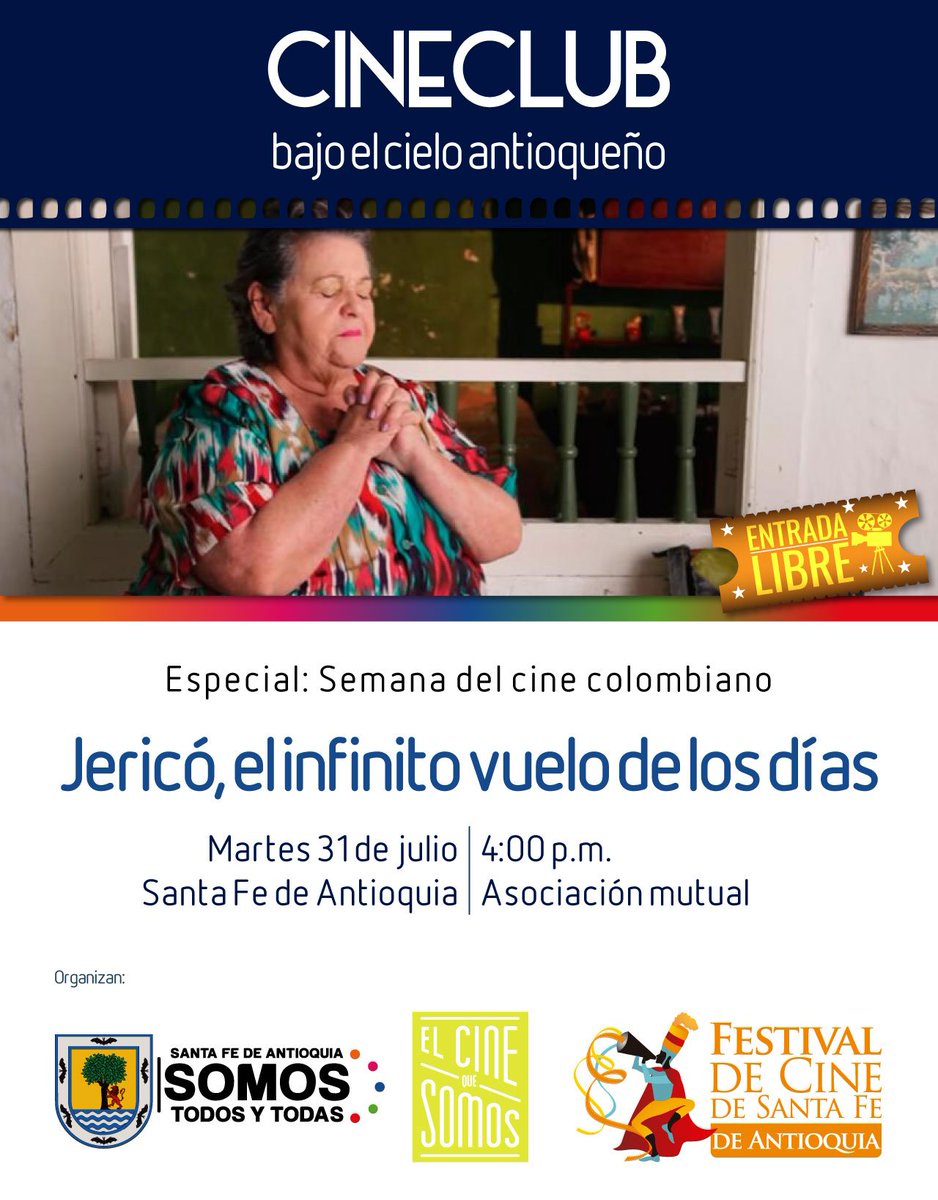 Nos vemos mañana a las 4 p.m. en la Asomutual, para que juntos vivamos la fiesta del Cine Colombiano, con la proyección de la película "Jericó, el infinito vuelo de los días". <a href="/FestiCineAnt/">FestiCine Antioquia</a>  ¡Te esperamos!#YoSoyCineColombiano #ElCineQueSomos  #SemanaDelCineColombiano
