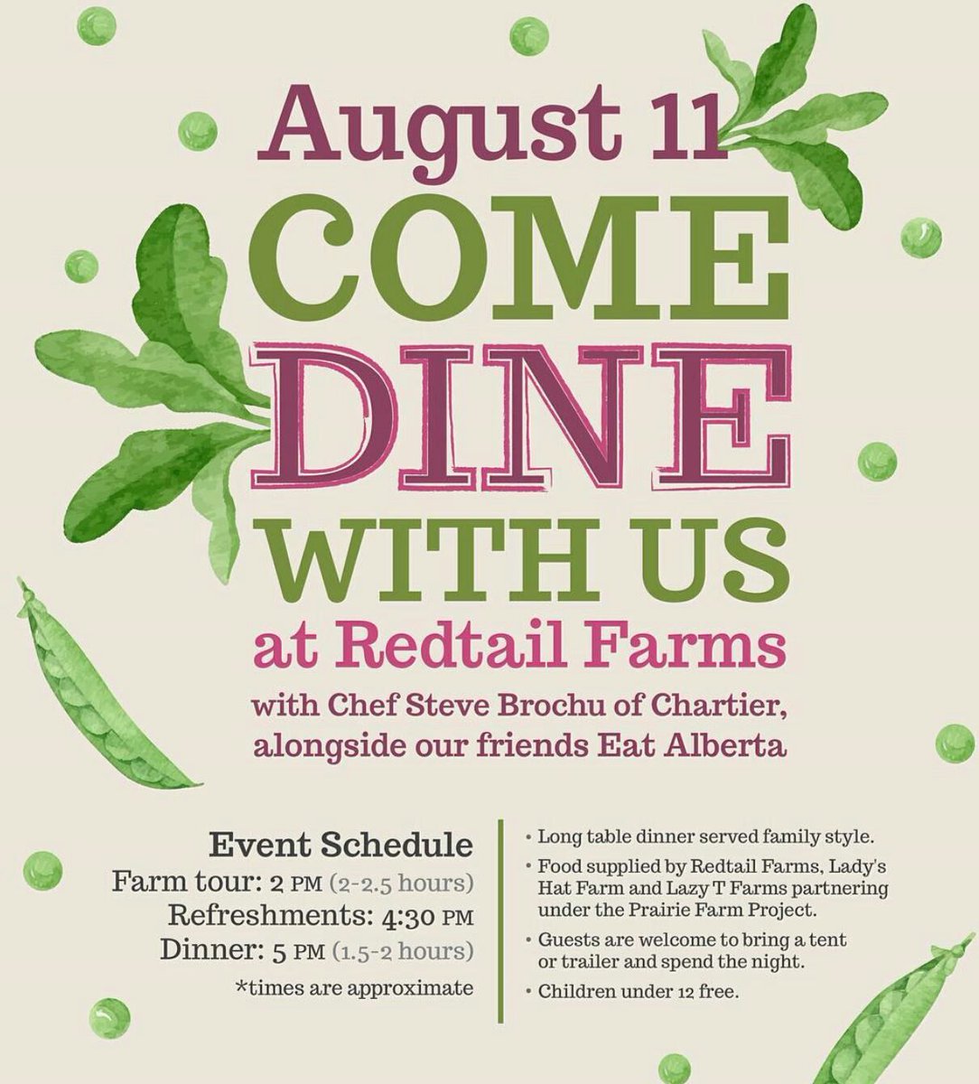SAVE THE DATE!  Join @Chef_Brochew @redtail_farms and discover how delicious #supportinglocal can be.  To secure your seat at the table, email team@eatalberta.ca