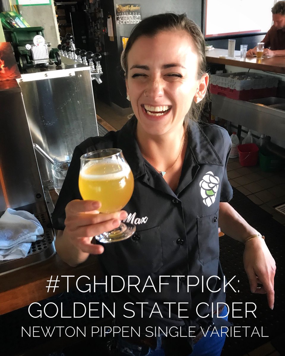 TheGoodHop's tweet photo. Max is clearly enjoying our #TGHDraftPick for today: @goldnstatecider Newton Pippen! This single varietal is deliciously dry and crisp, showcasing Newton Pippen apples from Corralitos. So good! #cheers #yourlocal #independentbeer #craftcider #drinkgoldenstate #thegoodhop https://t.co/E69ZmGKJtd