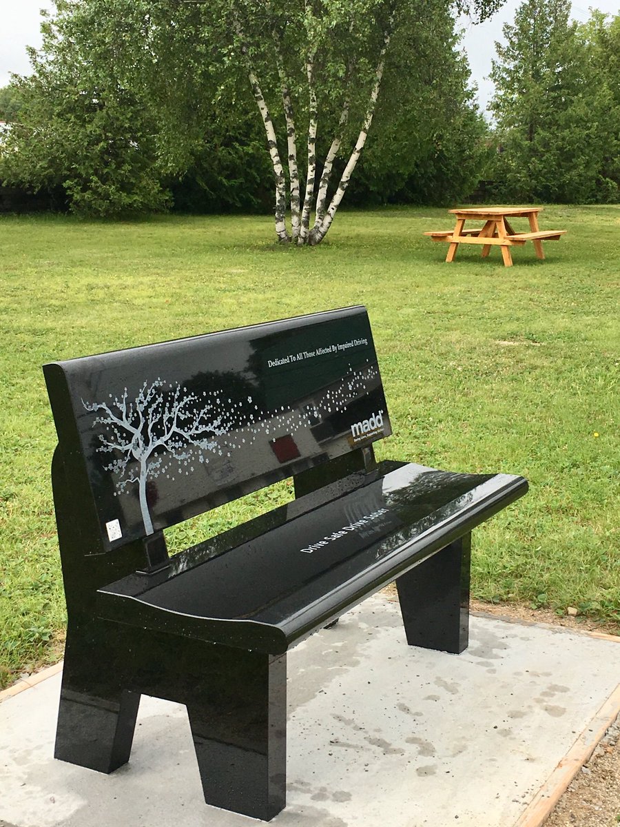 MADDFredericton's tweet photo. Our Chapter’s newest granite bench (5th one) has been placed in the village of McAdam!  Dedicated to all those affected by impaired driving. ❤️

@maddcanada  #drivesober https://t.co/j5Qx69OrWO