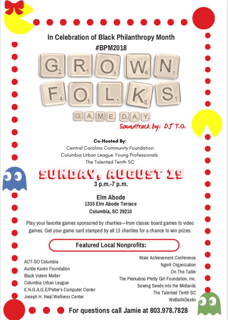 #TeamTenth will be co-hosting this amazing event in celebration of Black Philanthropy Month #BPM2018

Grown Folks Game Day is going to be so much fun!!! 

Tell a friend to bring a friend 😁