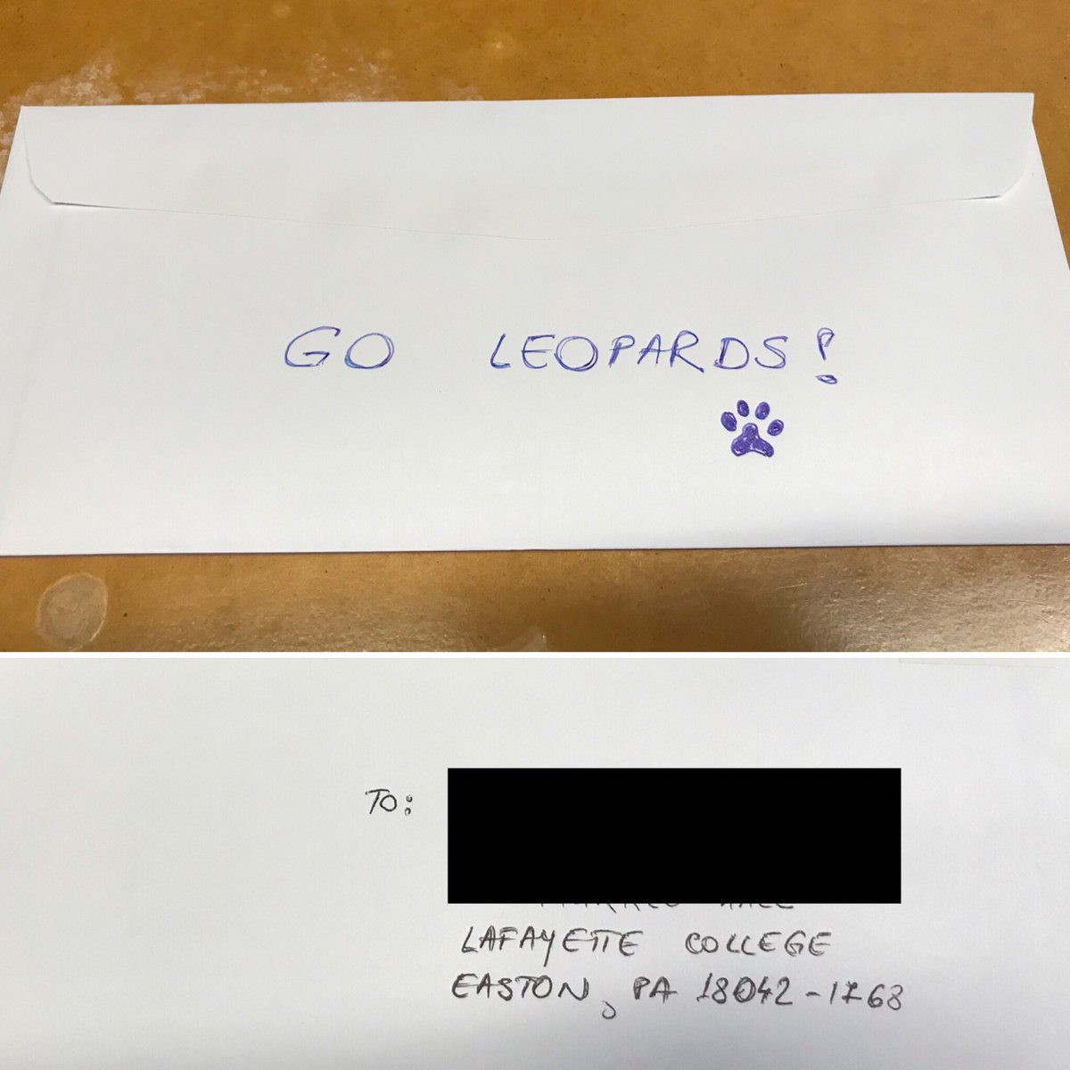 When you send letters to your alma matter, you must show school spirit. Even if it's official correspondence. #goleopards #lafayettecollege